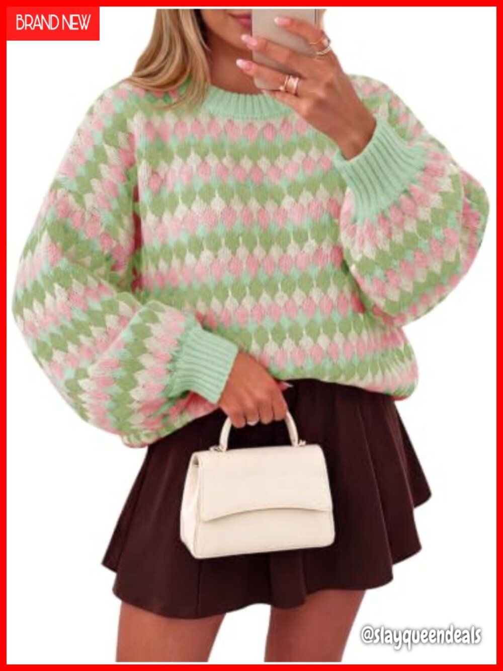 Chunky Knit Crew Neck Sweater Long Sleeve Loose Fit